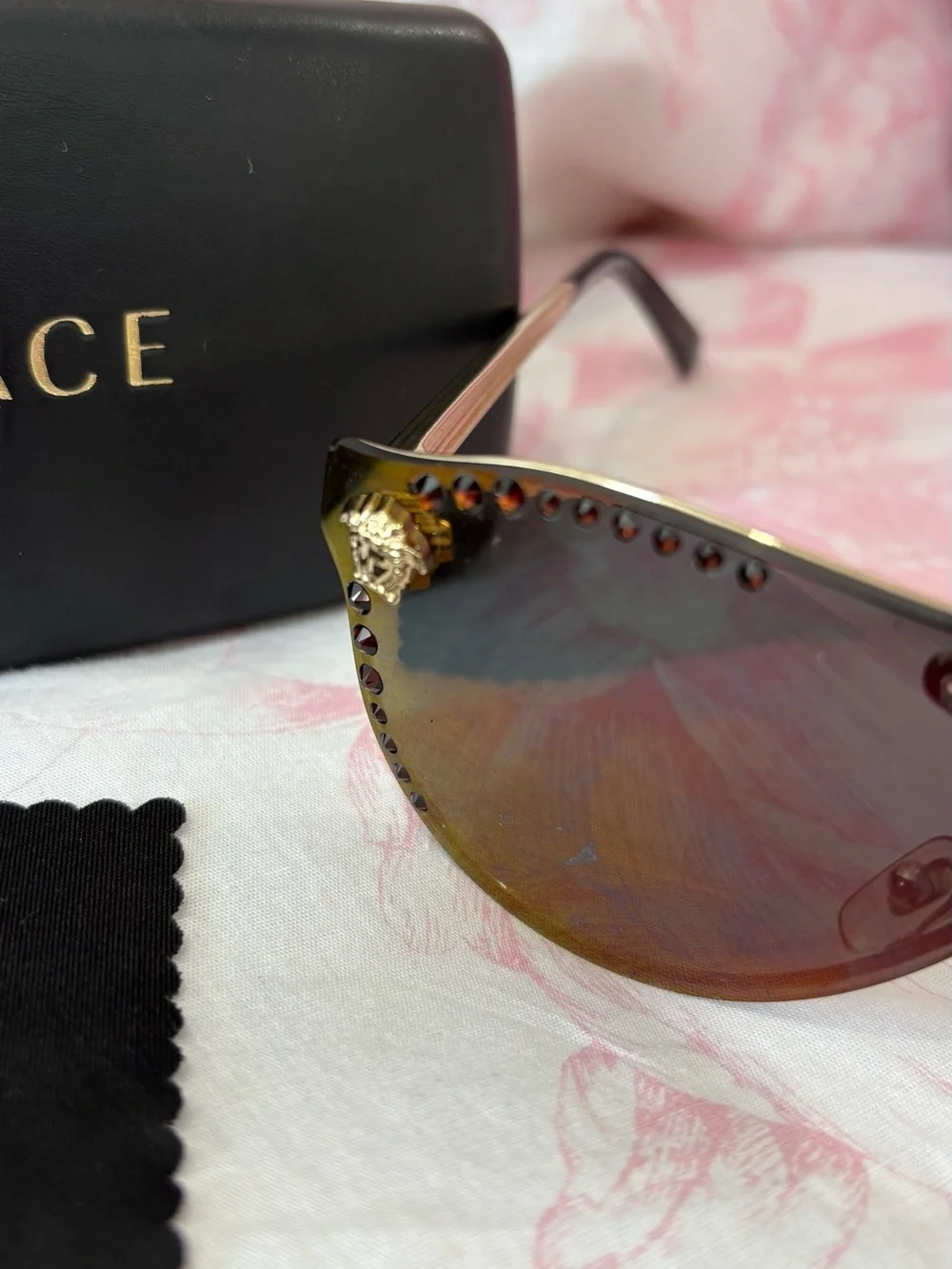 Versace Brown Gradient Cat-Eye Shield Sunglasses with Gold Medusa Accents